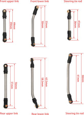 MEUS Racing Stainless Steel High Clearance Chassis Links Steering Links Set 10pcs 132mm Wheelbase for 1/24 Rock Crawler Car SCX24 C10 Bronco Wrangler - HeliDirect
